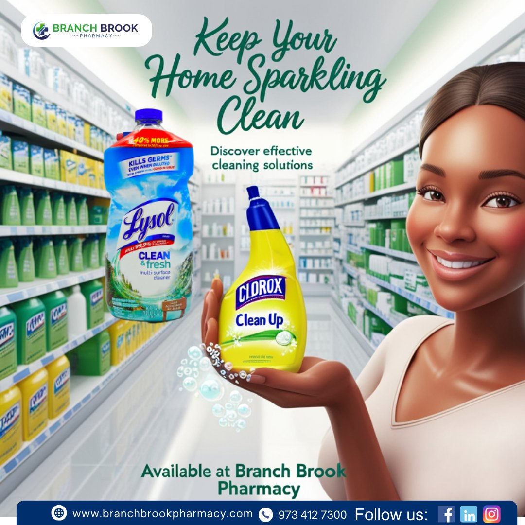 Elevate your cleaning routine with Branch Brook Pharmacy's wide range of top-quality cleaning supplies. From disinfectants to eco-friendly options, we have everything you need for a healthier, happier home. 

👉Shop now: bit.ly/3yQMjhg
Visit us:  branchbrookpharmacy.com