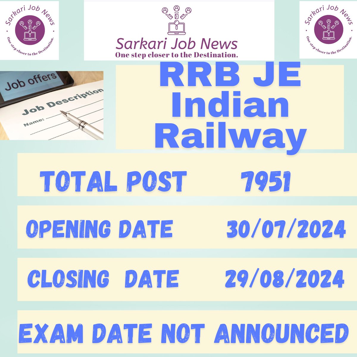 sarkari_job__'s tweet photo. Indian Railway 🚂🚂 Vacancy
आख़री मौका फॉर्म भरने का
RRB JE
#Railway #vacations #RRBvacancy https://t.co/nHN5dVraMp
