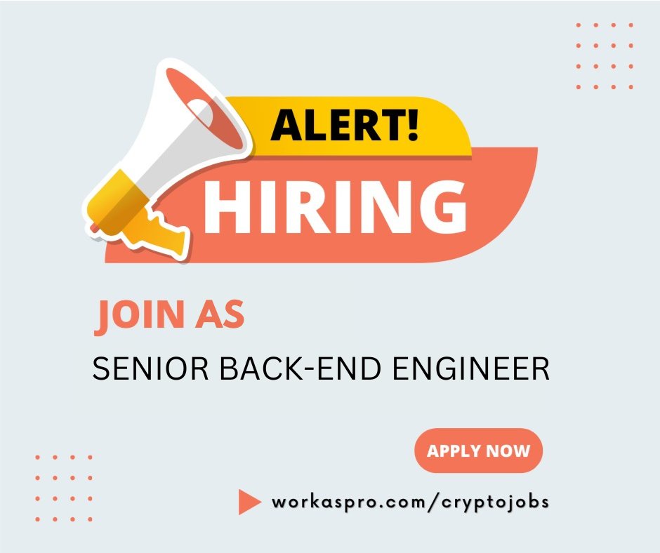 workas_pro's tweet image. Our Rock Stars at @BitGo is hiring:  

🎯Senior Backend Engineer - Wallets
workaspro.com/cryptojobdetai…

Passionate about Blockchain? Apply now on WorkAsPro and join your dream team

#HiringNow #blockchains #WorkAsPro