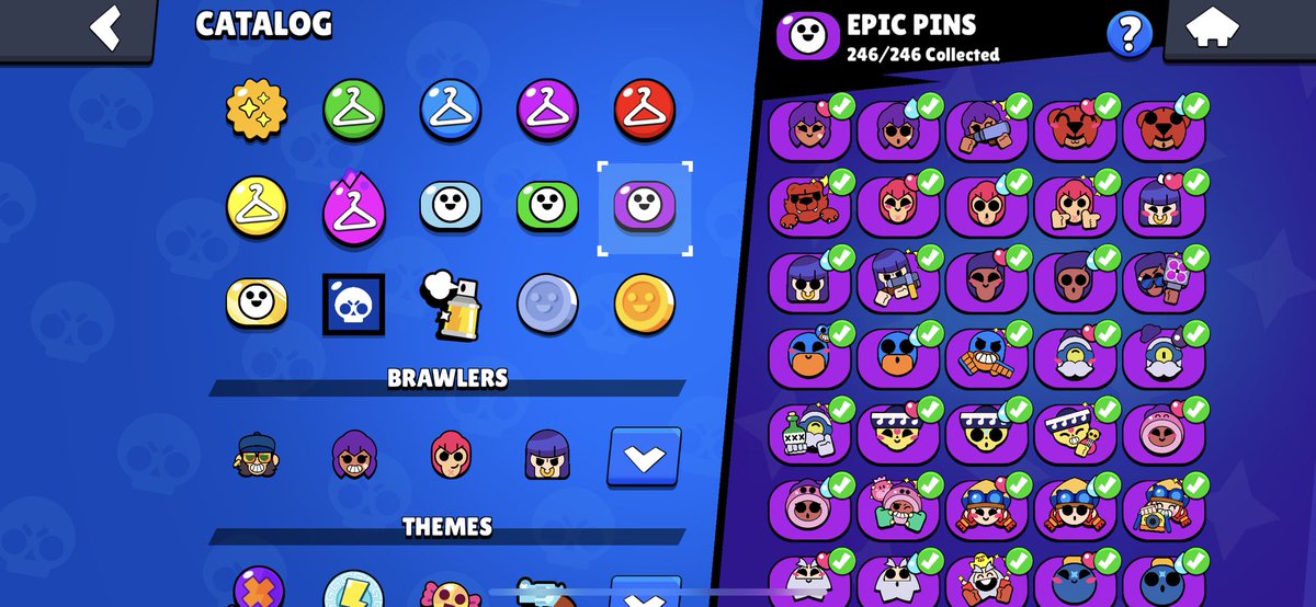 Finally got all epic pins in the game was lazy and didn’t post about it 6 days ago. I’ll probably post a full account cosmetic showcase at some point soon. 
#brawlstars