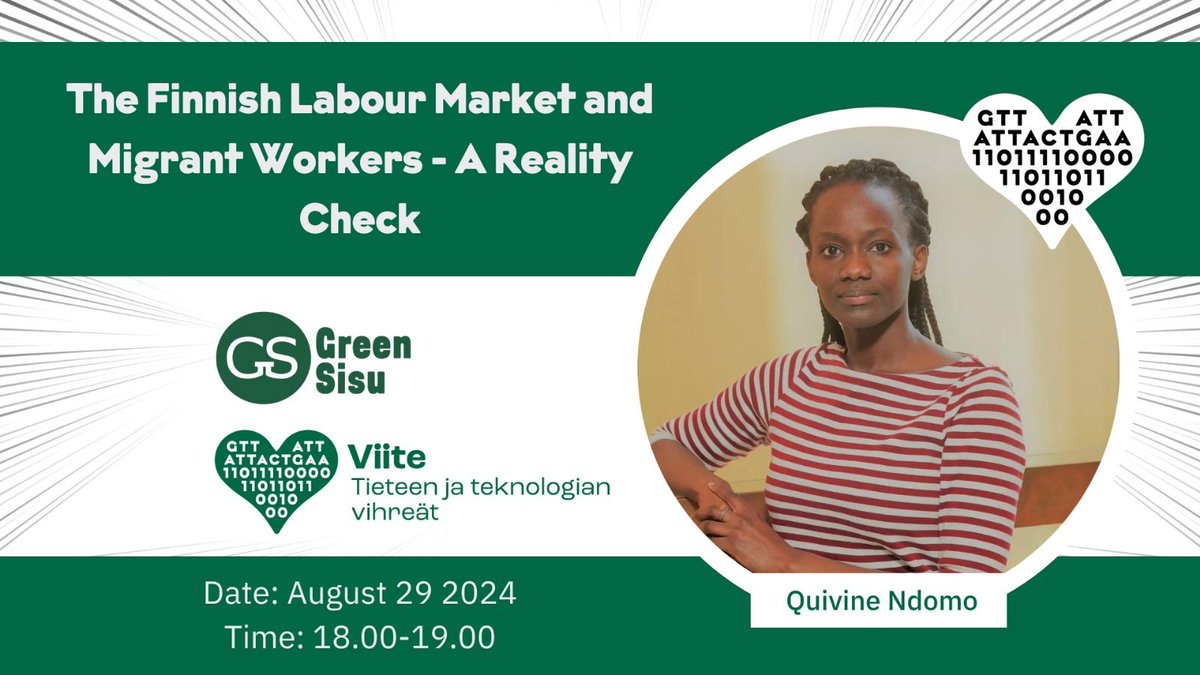 ✨Migrants in the Finnish Labour Market✨ Stream with researcher Quivine Ndomo  🕗 Aug.29@6PM Finland ➡️ YouTube buff.ly/3XeFgIz
>> Why are highly educated migrants working in cleaning, food delivery, etc., and what should be done to stop the #brainwaste?