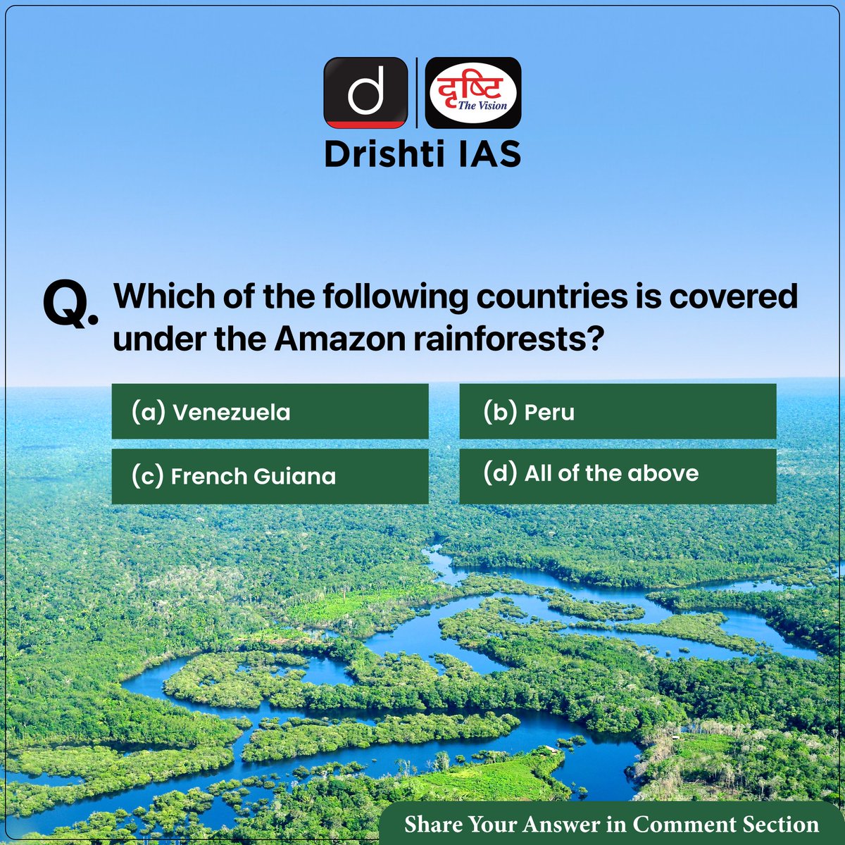 drishtiiaseng's tweet photo. Share your answer to the #DrishtiDailyQuiz in the comment section.
#AmazonRainforest #AmazonBasin #Rainforest #AmazonWildlife #EnvironmentalAwareness #Geography #CurrentAffairs #UPSC #UPSCAspirant #IAS #TeamDrishti #DrishtiIAS #DrishtiIASEnglish https://t.co/cErUXpDxIQ