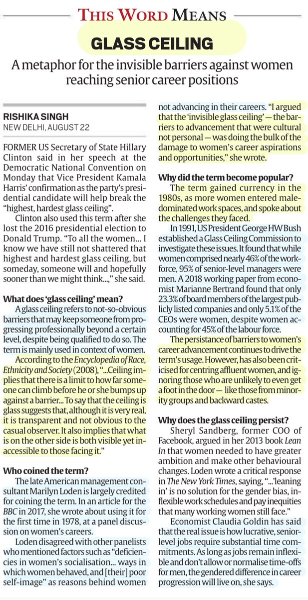 imRavikantYadav's tweet photo. 'Glass Ceiling'
A metaphor for the invisible barriers against Women reaching senior career positions
:Details by Ms Rishika Singh
@RishikaS_
#GlassCeiling #InvisibleBarriers
#WomenEmpowerment #WomenInLeadership #GenderParity
#UPSC
Source: IE https://t.co/7Qkakx4PjY