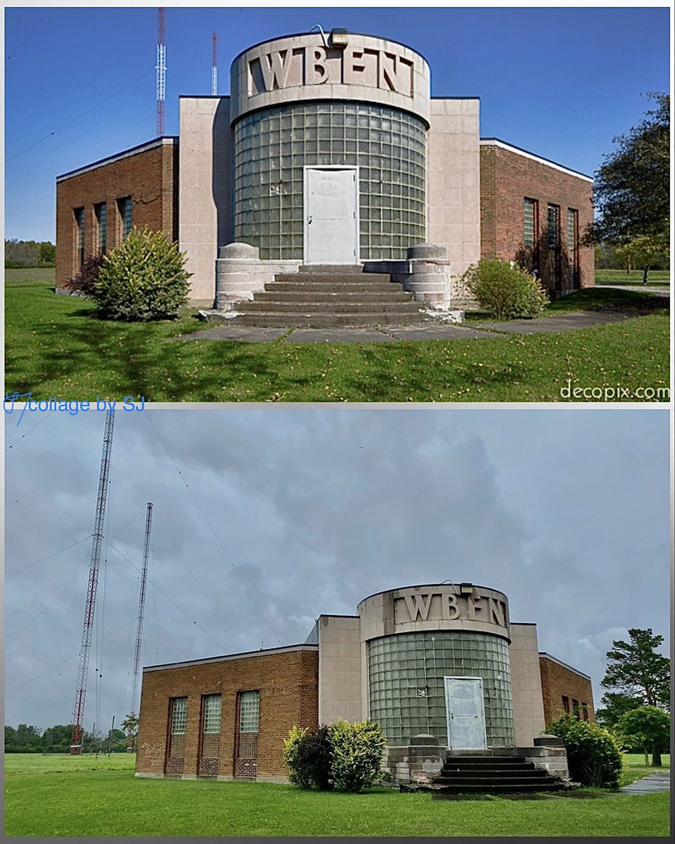 WBEN radio transmitter building, built in 1941, 1791 Bush Road on Grand Island, New York, USA 🇺🇸 
Architect not found.
It is a small yet striking example of the Streamline Moderne architectural style. 
(Photos credit: decopix com; Andre Carrotflower, wikipedia)Collage by SJ