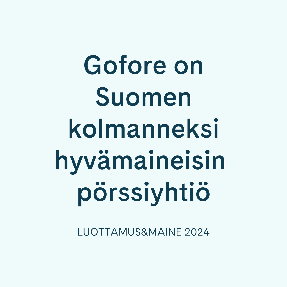 Gofore (@goforegroup) on Twitter photo Olemme Suomen kolmanneksi hyvämaineisin pörssiyhtiö 🧡
Tuoreessa Luottamus&Maine-tutkimuksessa yksityissijoittajat arvioivat meidät kärkeen <a href="/Ponsse/">Ponsse</a>, <a href="/KONECorporation/">KONE</a> ja <a href="/VaisalaGroup/">Vaisala</a> kanssa.
Lue tiedote: hubs.ly/Q02Mkkrz0
<a href="/TMedia_Advisory/">T-Media</a> <a href="/Porssisaatio/">Pörssisäätiö</a> <a href="/osakeliitto/">Suomen Osakesäästäjät</a> Olemme Suomen kolmanneksi hyvämaineisin pörssiyhtiö 🧡
Tuoreessa Luottamus&Maine-tutkimuksessa yksityissijoittajat arvioivat meidät kärkeen <a href="/Ponsse/">Ponsse</a>, <a href="/KONECorporation/">KONE</a> ja <a href="/VaisalaGroup/">Vaisala</a> kanssa.
Lue tiedote: hubs.ly/Q02Mkkrz0
<a href="/TMedia_Advisory/">T-Media</a> <a href="/Porssisaatio/">Pörssisäätiö</a> <a href="/osakeliitto/">Suomen Osakesäästäjät</a>