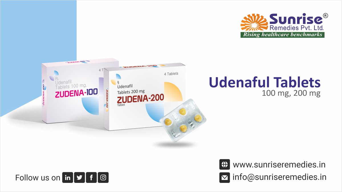 sunriserem's tweet photo. Zudena Generic #Udenafil Most Popular Products From Sunrise Remedies Pvt. Ltd.
Read More: https://t.co/EzMa651Mip
#Zudena #UdenafilProducts #Erectiledysfunctiontreatment #EDMedicine #PEMedicine #MedicineexporterCompany #CureEDProblem #CurePEProblem #ManPower #Pharmaceutical https://t.co/OHIlsrcZzk