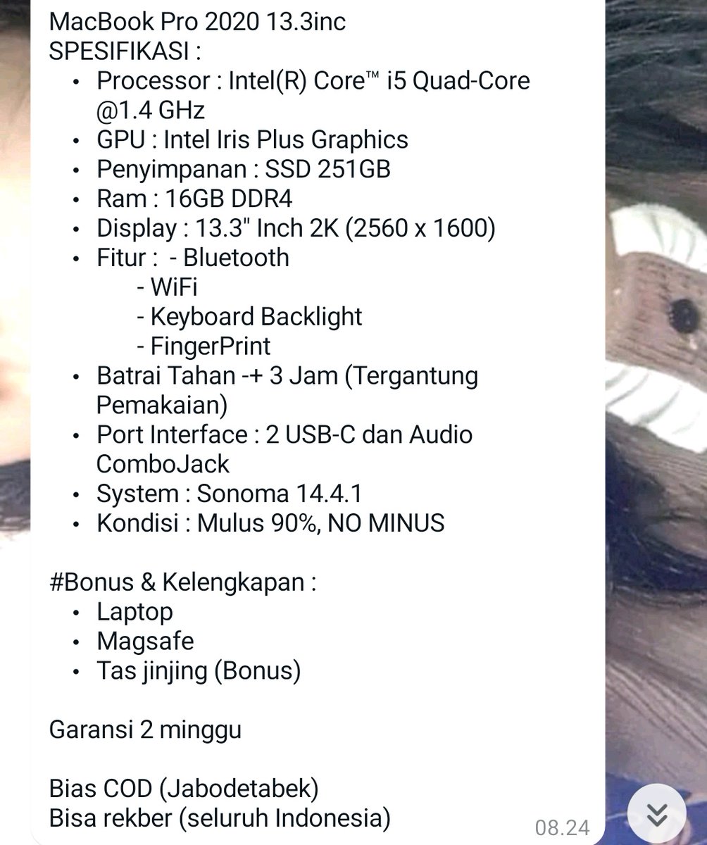 szeennnnnn's tweet image. #zonauang #laptopsecond wts wtb laptop ( MacBook Pro 2020 13.3inc )

price : 9.4 ( nego sampe jadi )
lok depok

spesifikasi in pict,