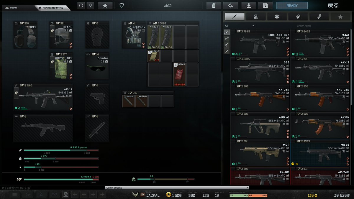 現状自分がおすすめのタルコフアリーナプリセット アサルト：AK12に