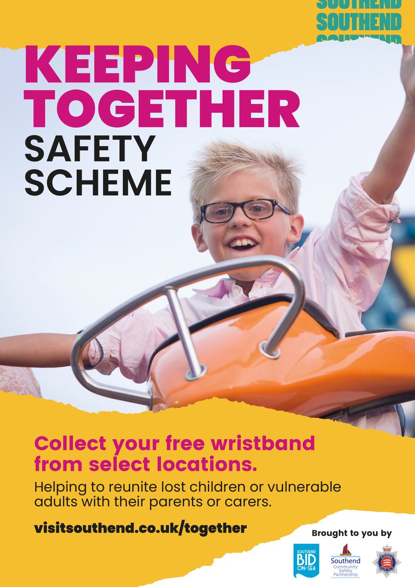 Bank holiday weekend and Southend will be busy with family visits. To help keep together Southend BID has produced free wristbands that can be collected from Victoria and Central stations, Southend Pier or anywhere displaying the poster.  #SouthendSummer