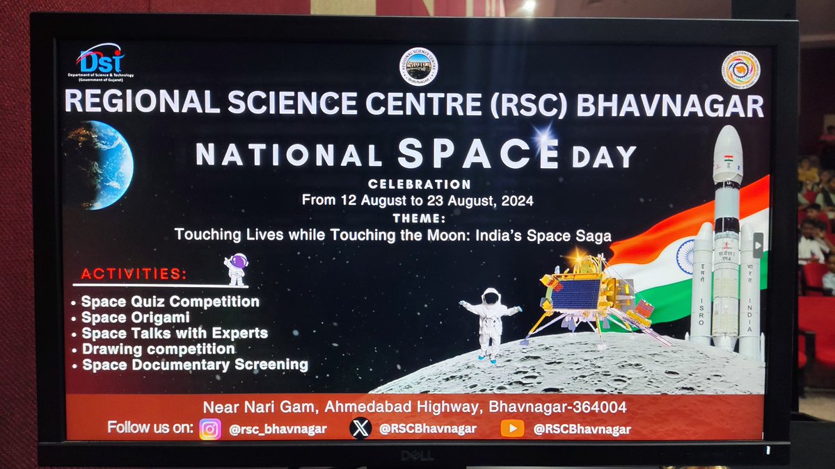 RSCBhavnagar's tweet photo. Happy first #NationalSpaceDay2024 from @RSCBhavnagar. The buzz of #origami #aircraft, the #propellant of #hydro #rockets, expert talk by Shri Harsh Trivedi, Scientist, #SAC @isro, reminiscing #Chandrayaan3 launch & the curiosity of students is making the day special. @PMOIndia https://t.co/33ojYOaGAp