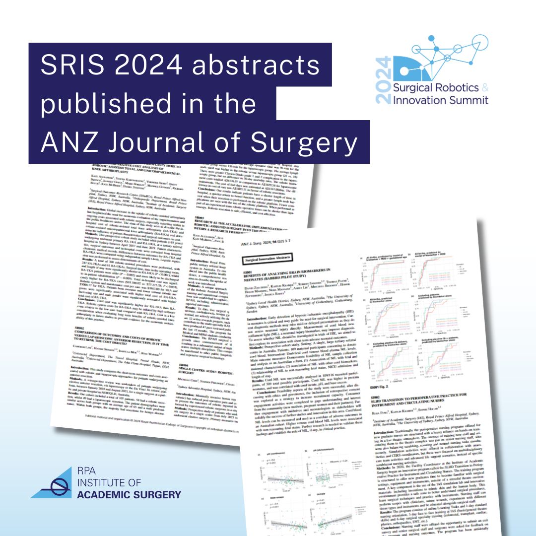 We are excited to announce our Surgical Innovation + Robotics Summit 2024 abstracts have been published in the ANZ Journal of Surgery. 

Read the abstracts: onlinelibrary.wiley.com/toc/14452197/2…

ANZ Journal of Surgery: Volume 94, Issue S2

<a href="/RACSurgeons/">RACSurgeons</a>