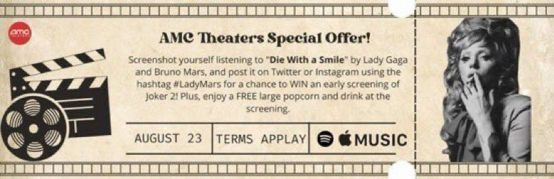 EmoJoshy1's tweet photo. Sabrina Carpenter was not left out of the #ShallowBucks trend with "Short n' Sweet" and neither was "Die With A Smile" with Bruno Mars as fans create fake offers for Starbucks drinks and AMC movie tickets. https://t.co/k8dvlS1rXu