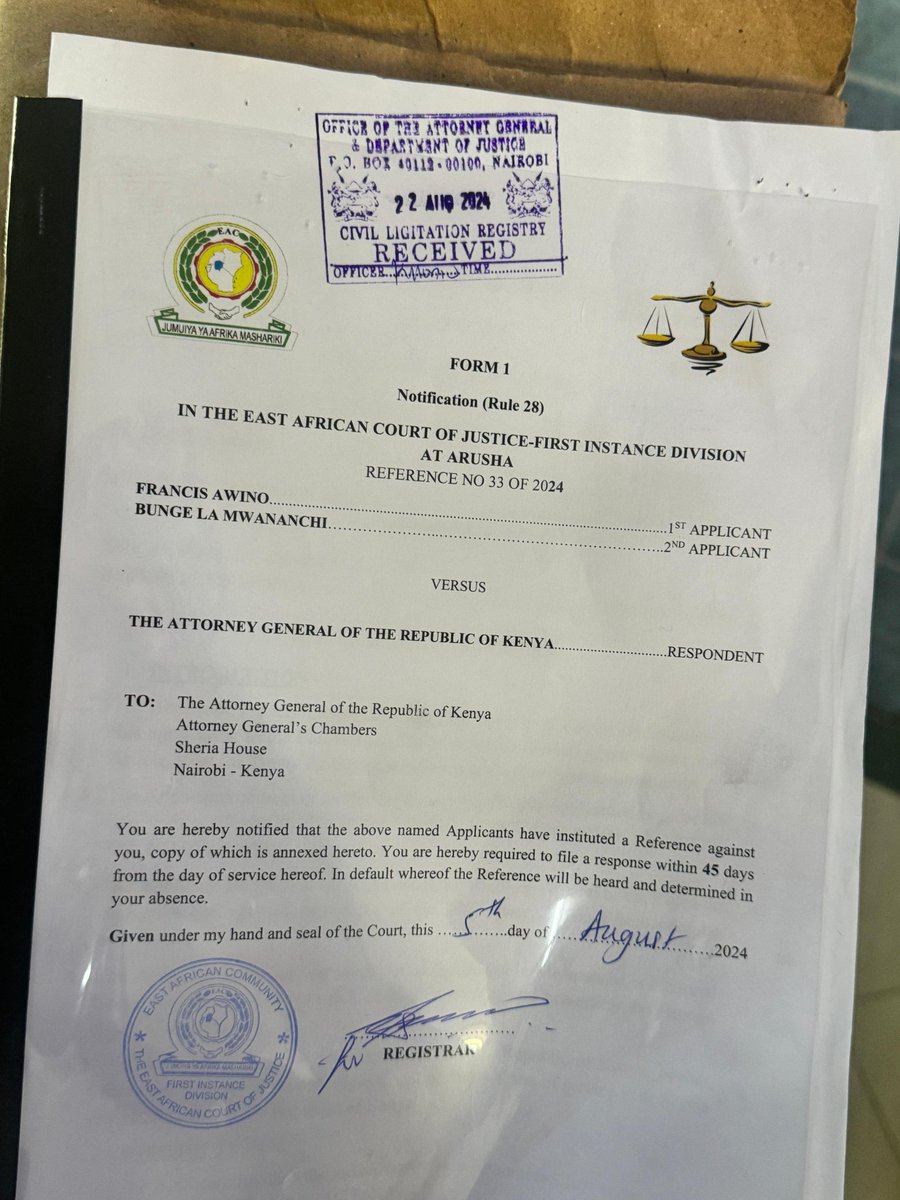 ___RTGx's tweet image. The recording of court orders at the East African Court of Justice is a step forward in holding the Kenyan government accountable.
#CourtOrders
Francis Awino
EAC With Us