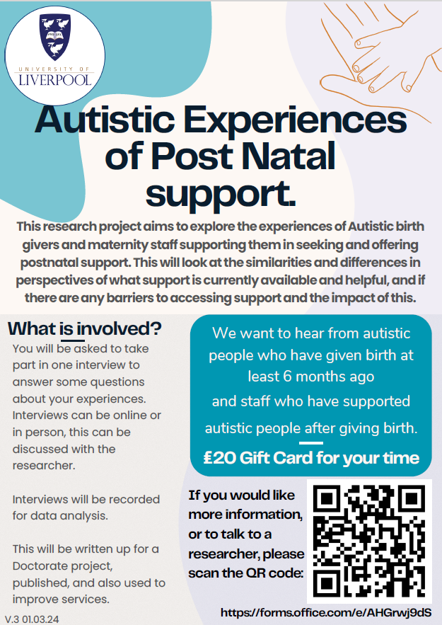 We're currently recruiting autistic mothers, autistic birth givers and maternity staff who may have supported Autistic people in the postnatal period. Please consider getting in touch if this is you! forms.office.com/e/AHGrwj9dSj
#ActuallyAutistic #researcher #dclinpsy #autistic