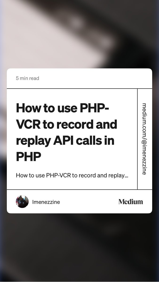 SensioLabsTech's tweet photo. π°#FridayTechreads
New article on the @SensioLabsTech blog on Medium π€©
@imenezzine1 tells you more about PHP-VCR πΌ an amazing library to record & replay API calls in #PHP
Read her article π https://t.co/191qMXopgg https://t.co/1bwk9dZLQH
