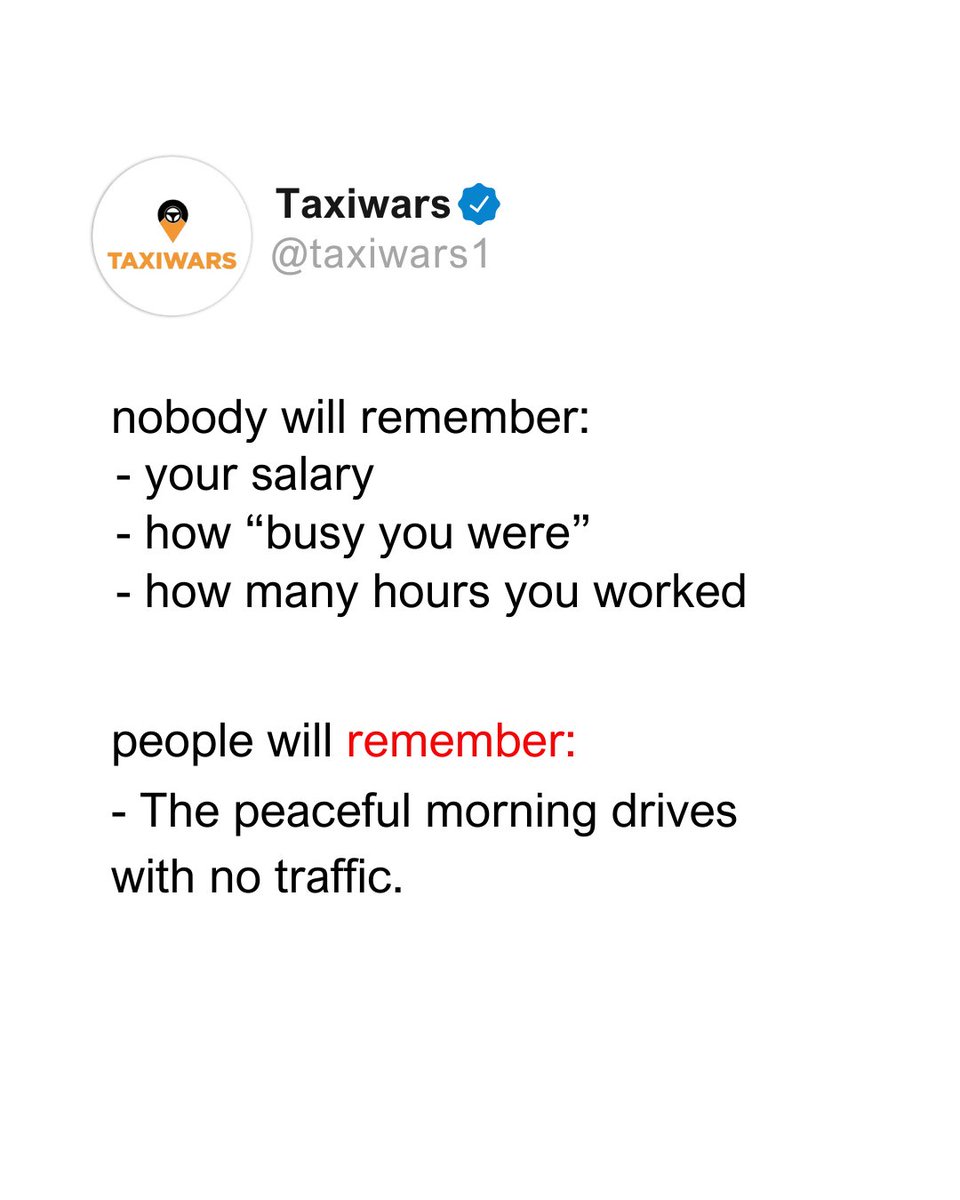 TAXIWARS1's tweet photo. Nobody will remember how busy your week was or how many hours you worked😌, but people will remember😊 the joy of hitting the open road, the peaceful morning drives, &amp; the smart choice you made by booking your outstation taxi with Taxiwars. 🚕
#nobodywillremember #taxiwars #taxi https://t.co/wQVjgGJwG2