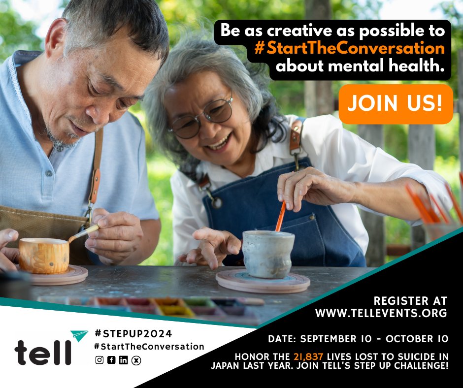 Join TELL’s community walks from Tokyo to Okinawa or create your own event for the #StepUpChallenge! Whether walking, running, or even crocheting, your efforts help honor 21,837 lives. Register now and let’s #StartTheConversation! 

Tickets at tellevents.org 👏🏻🎉