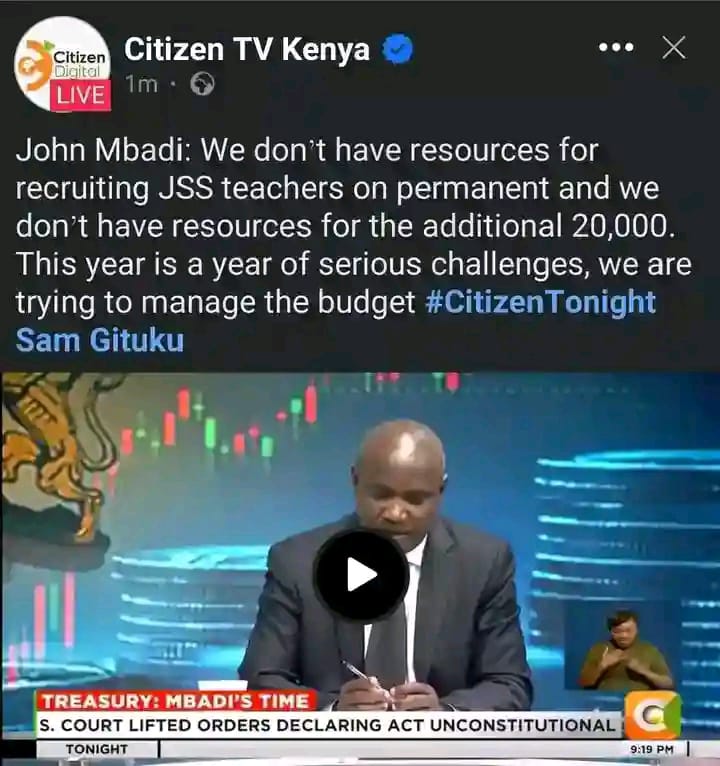 Dear Kenyans, 
J.S.S. interns are in crisis as their 18 billion confirmation funds were redirected to CBA(13B) for PnP teachers. Where is the missing 5 billion? John Mbadi, can you account for it? Mnataka watoto wa hustlers wajinyonge bure💔😭 <a href="/SamGituku/">Sam Gituku</a>  <a href="/MoraraKebasoSnr/">Morara Kebaso</a>