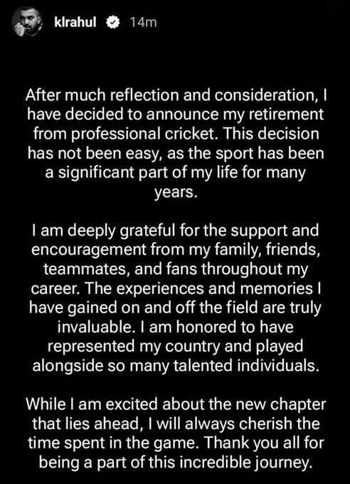cricketerscrush's tweet photo. #KLrahul  kl राहुल ने इंस्टाग्राम स्टोरी पर अपना रिटायरमेंट घोषित किया लेकिन कुछ समय पश्चात ही उसे डिलीट भी कर दिया । खराब फॉर्म आपके मानसिक चेतना की इस हद तक भी खराब कर सकती है। ये क्रिकेट और रियल लाइफ दोनो में होता है ।
Hope, he will take decision with strong mental health https://t.co/mz4SaeAAWb