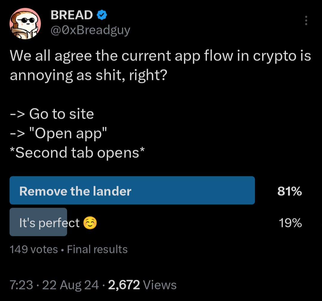 bread_'s tweet photo. Unanimous. 

Apps - remove your landers. https://t.co/JPgon2JHht