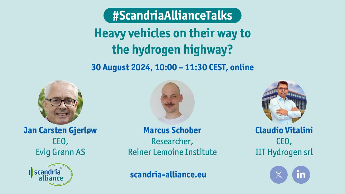 🚀 1 week to go until the next #ScandriaAllianceTalks weninar:

𝐇𝐞𝐚𝐯𝐲 𝐯𝐞𝐡𝐢𝐜𝐥𝐞𝐬 𝐨𝐧 𝐭𝐡𝐞𝐢𝐫 𝐰𝐚𝐲 𝐭𝐨 𝐭𝐡𝐞 𝐡𝐲𝐝𝐫𝐨𝐠𝐞𝐧 𝐡𝐢𝐠𝐡𝐰𝐚𝐲?
📅 30 𝘈𝘶𝘨 2024 🕙 10:00–11:30 𝘊𝘌𝘚𝘛 📍 𝘰𝘯𝘭𝘪𝘯𝘦

Learn more and sign up here: scandria-alliance.eu/event/heavy-ve…