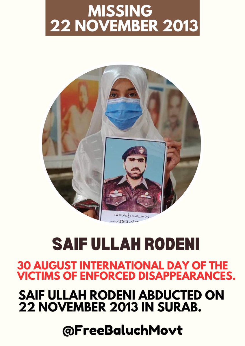 Muhamma08470332's tweet photo. Saif Ullah Rodeni, who was abducted by the Pakistani secretive agency 11 years ago.
#Enforced_Disappearances_Day
#30thAug
#BalochMissingPersons https://t.co/OyAEjIGwxJ