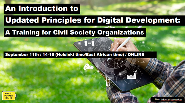 Join us for an  interesting online event on 11th September where we explore the updated Principles for  Digital Development.

Sign up! ➡️ lnkd.in/eHrwJ-uu

#FingoPowerbank <a href="/digiprinciples/">Principles for Digital Development</a>