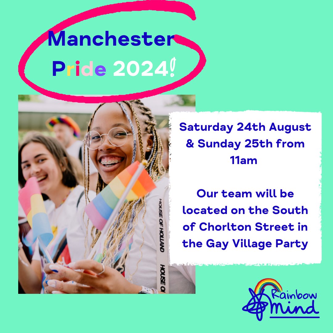 Manchester Pride starts tomorrow!!! 🌈🫶🏻🤩🌈♥️ 

Come and see our Rainbow Mind team to find out more about the work that we do, upcoming events across MCR and LDN and how to stay connected to our mission.