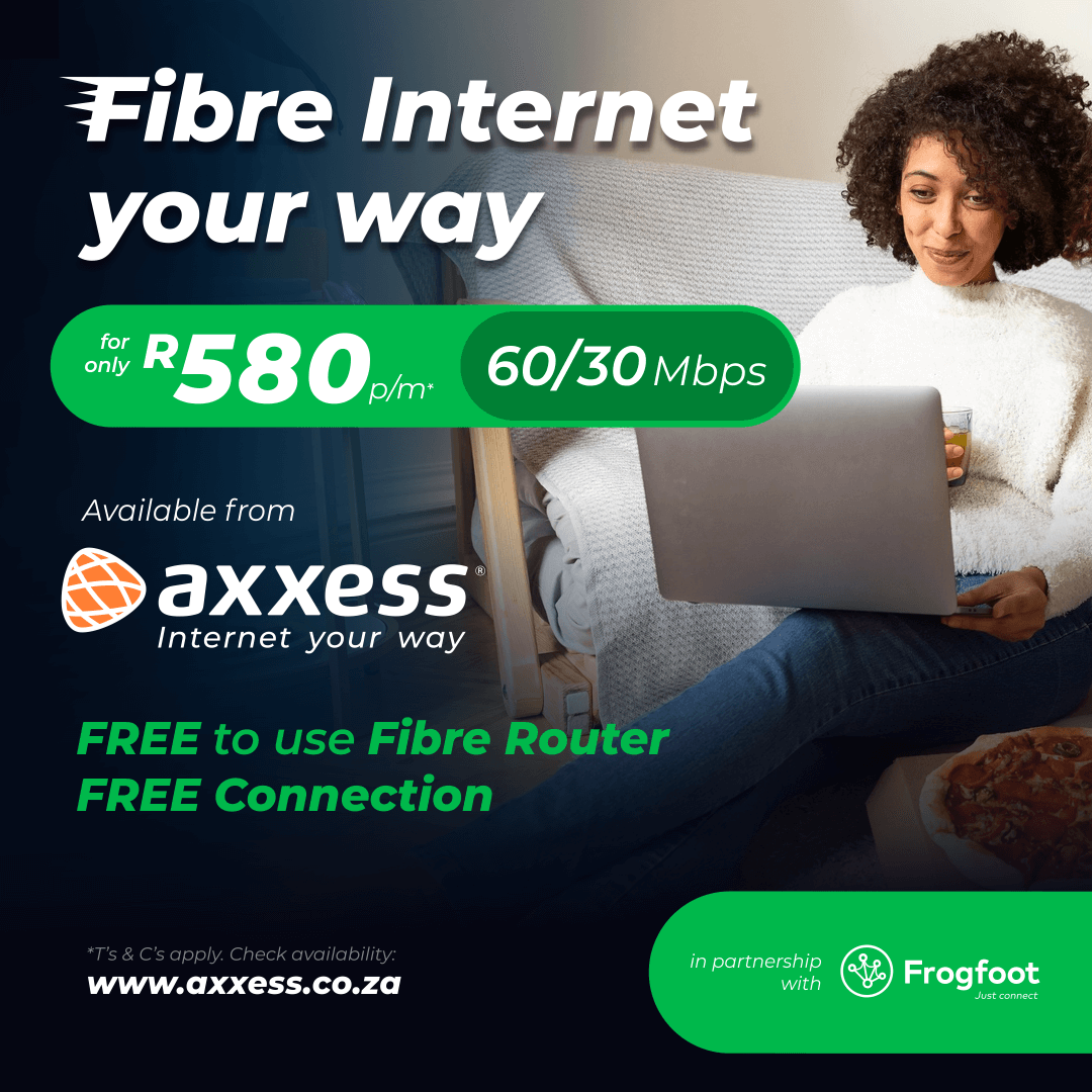 FFFibre's tweet photo. Need reliable internet? 😁 Work, play and stay connected with affordable, Uncapped Fibre from @AxxessInternet for only R580 per month! 🤩🔥Follow the link to get connected 👉 https://t.co/ZoC8LPWwDB
#AxxessInternet #Fibre #Uncapped #InternetYourWay #InternertServiceProvider https://t.co/Q93Wet0kgo