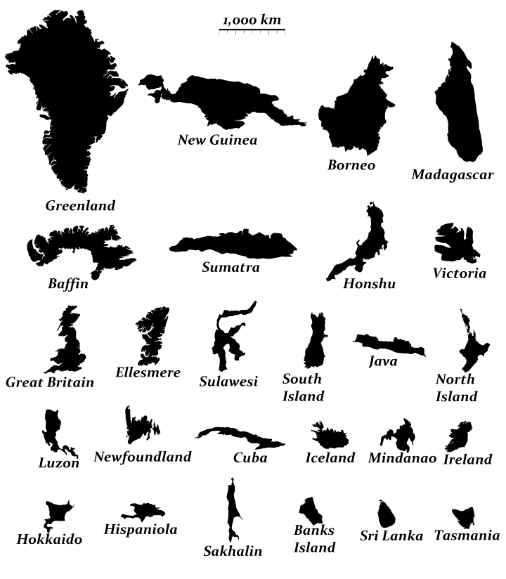 cadcorp's tweet photo. Spotted on @BrilliantMaps - here are the 26 largest islands in the world compared (and find out why Australia isn't included) https://t.co/G1u8AZaXaN - #FridayMapFun https://t.co/TgJzsFtlC1