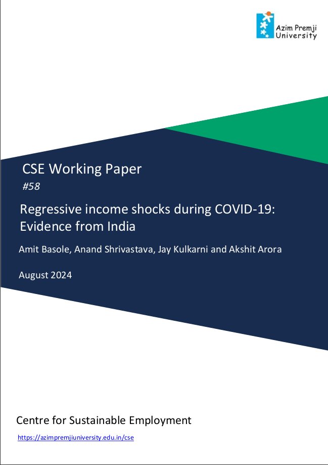 amitbasole's tweet photo. 1/3 New wp with @econanand, Akshit Arora, Jay Kulkarni on effects of #COVID19 lockdown in India. Thread below on findings. We use PLFS panel data to show that poorer households saw larger proportionate declines in income than richer ones contrary to Gupta, Malani and Woda (2021). https://t.co/kAwt0KKciH