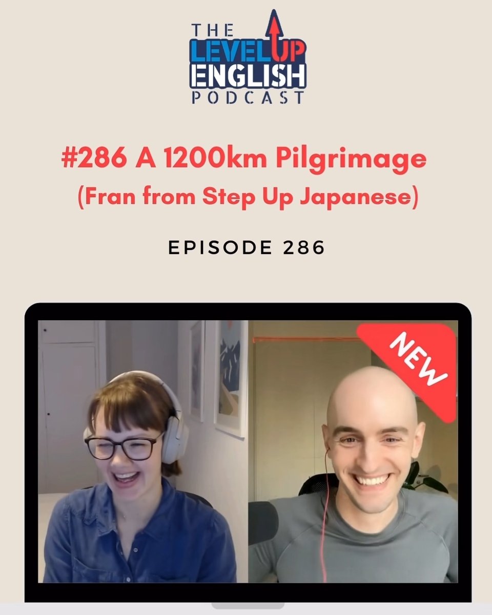 Fran Wrigley (@stepupjapanese) on Twitter photo Catch me as a guest on the <a href="/LevelUpEnglish_/">Michael Lavers (Level Up English)</a> podcast!
We talked about the Shikoku 88 Pilgrimage, "does Tadoku work?", an embarrassing language mistake I made on Japanese TV, and how Michael & I met.
Listen to the whole episode at levelupenglish.school/podcast286/ Catch me as a guest on the <a href="/LevelUpEnglish_/">Michael Lavers (Level Up English)</a> podcast!
We talked about the Shikoku 88 Pilgrimage, "does Tadoku work?", an embarrassing language mistake I made on Japanese TV, and how Michael & I met.
Listen to the whole episode at levelupenglish.school/podcast286/