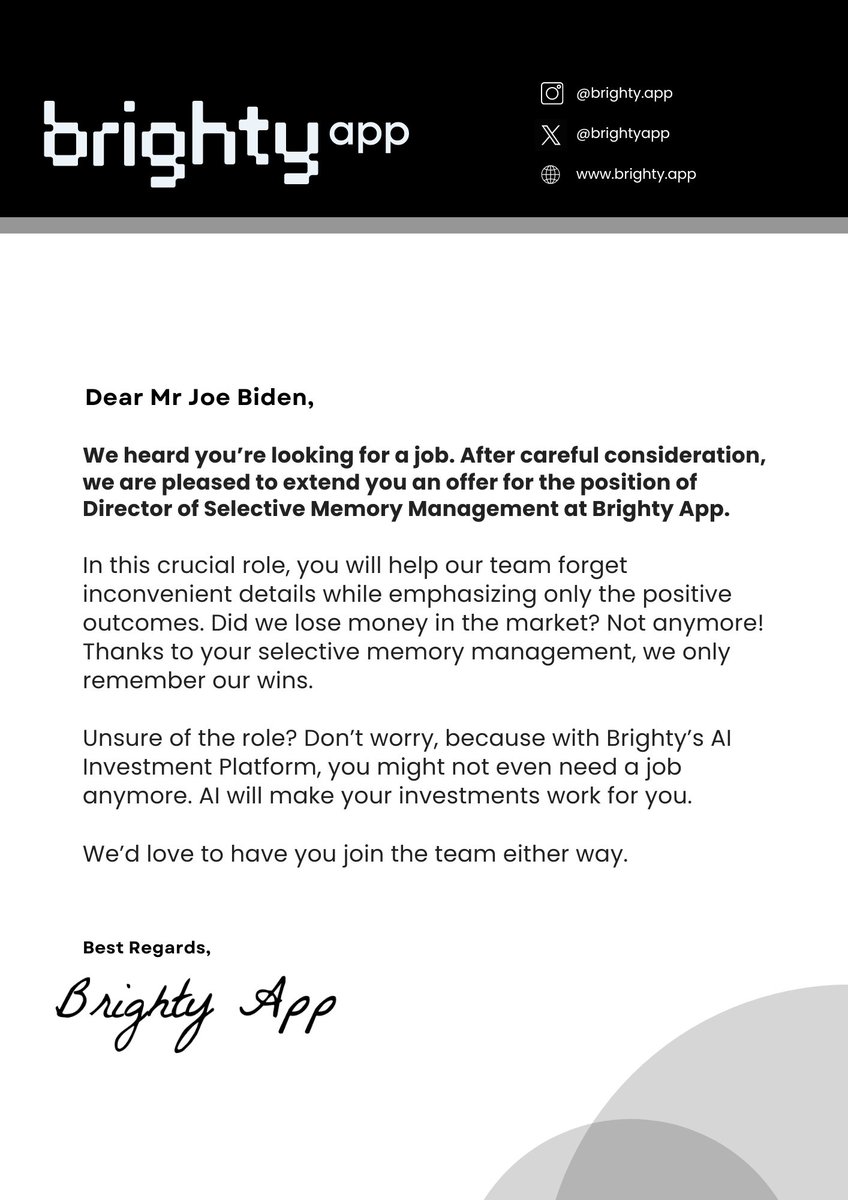 Hey <a href="/JoeBiden/">Joe Biden</a>, heard you're on the job hunt! 👀

At the latest Creator Economy Conference, you mentioned you're looking for a gig—well, how about joining our team? You bring the experience, we’ll bring the earnings.

#Biden #JobOffer #hiring