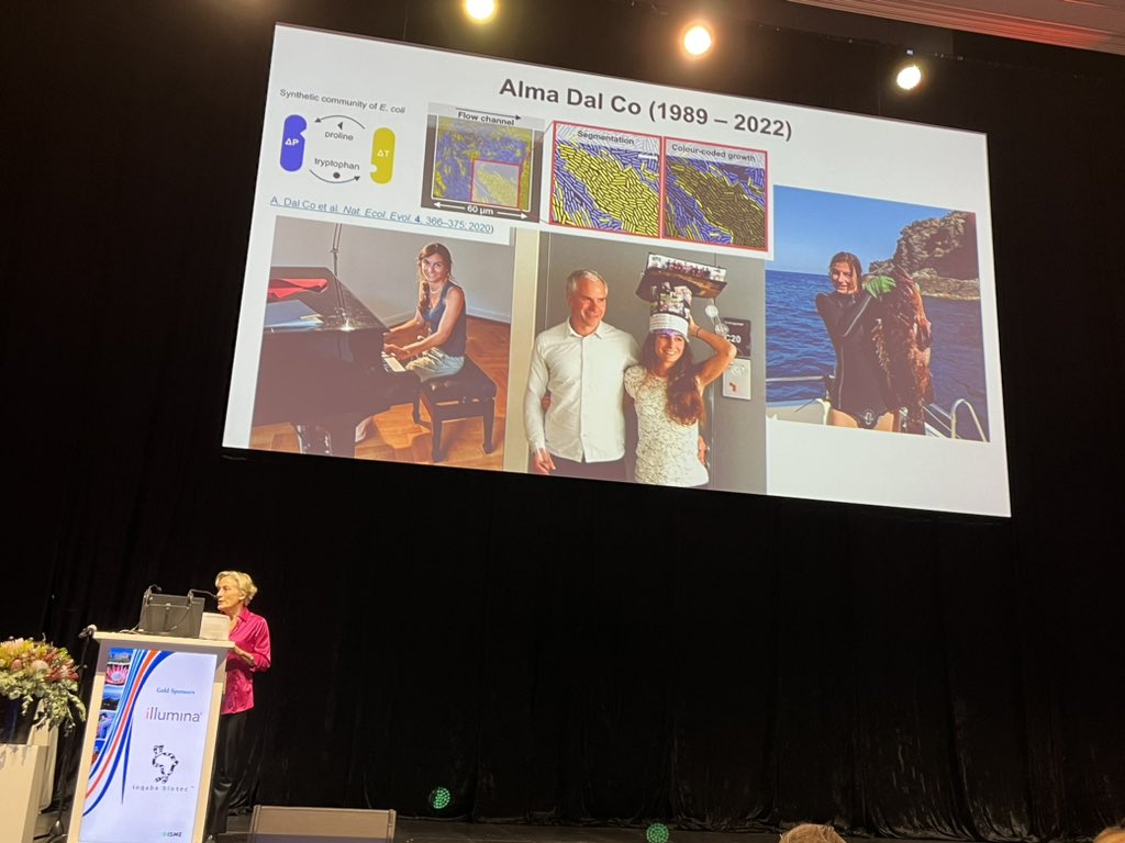 EvolvedBiofilm's tweet photo. @NicoleDubilier introduces this year Alma Dal Co @ISME_microbes Award winner and also tells about the excellence Alma brought to microbial ecology… piano play and spearfishing to research https://t.co/DsP8XPMYlY