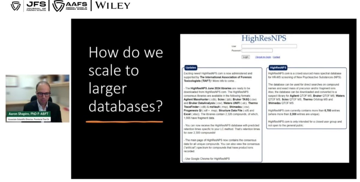 Thank you to Aaron Shapiro on including HighResNPS in yesterday's edition of the Forensic Lab Talks hosted by <a href="/WileyGlobal/">Wiley</a> , <a href="/The_AAFS/">American Academy of Forensic Sciences</a> and @JFS.

Title: High Performance Computing Tools to Identify Novel Psychoactive Substances in Toxicology Samples