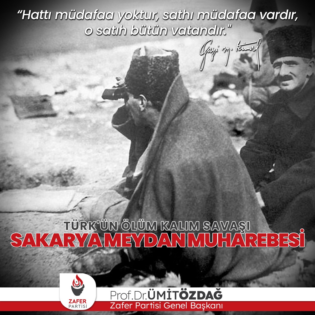 umitozdag's tweet photo. “Hattı müdafaa yoktur, sathı müdafaa vardır. O satıh, bütün vatandır. Vatanın her karış toprağı, vatandaşın kanıyla ıslanmadıkça, terk olunamaz.” diyerek, vatan, millet, bayrak uğruna can veren aziz şehitlerimizin hatırası önünde saygıyla eğiliyor, Gazi Mustafa Kemal Atatürk başta olmak üzere Büyük Zaferlerin Büyük Askerlerini rahmetle anıyorum.

Sakarya Meydan Muharebesi Zaferi'nin 103. Yıl Dönümü Kutlu Olsun