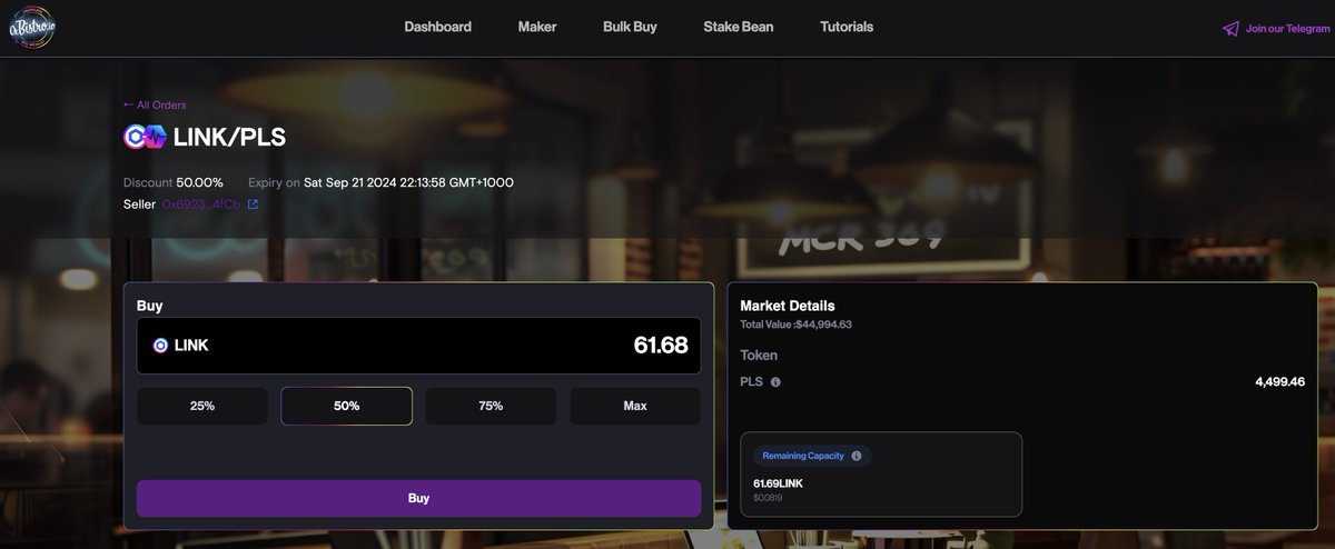 MagicCarpet369's tweet image. Bistro @0xBISTROio has the ability for users to take partial offers! Users can "Nibble" on a whales position and it will update balances in real time! Pretty cool.
Coming soon to #PulseChain 🤝🪄🍻