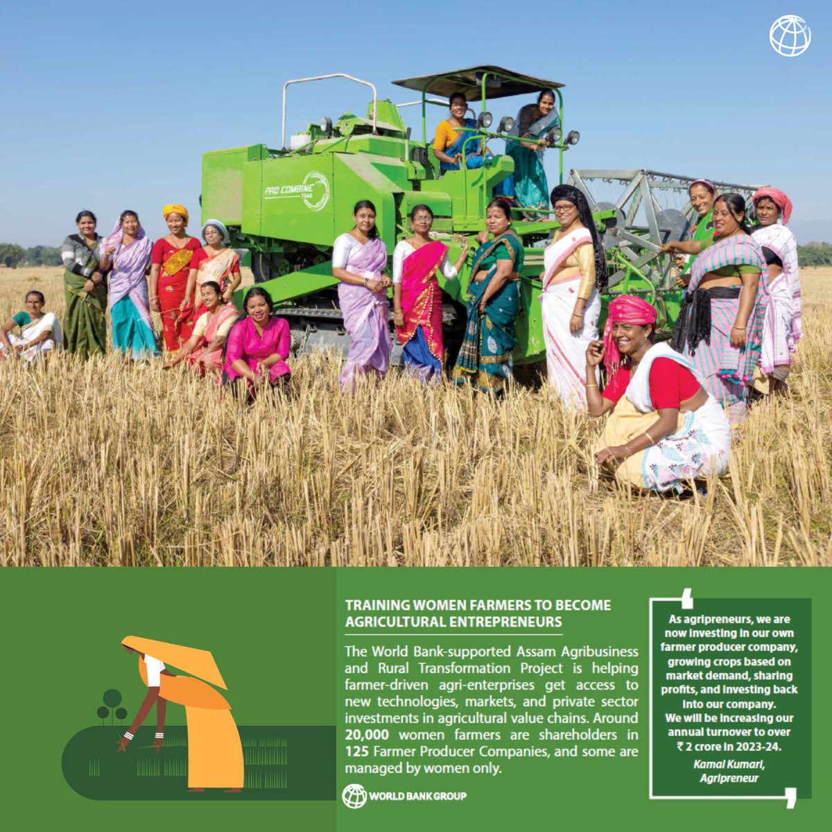 WorldBankIndia's tweet image. #Women farmers in #Assam are running successful agri-enterprises. This has been possible due to the technical, financial and enterprise training they received under the World Bank -supported #APART project. 

Know more: wrld.bg/GNR850QMn71 

#HumWomaniya 🌾👩‍🌾📈