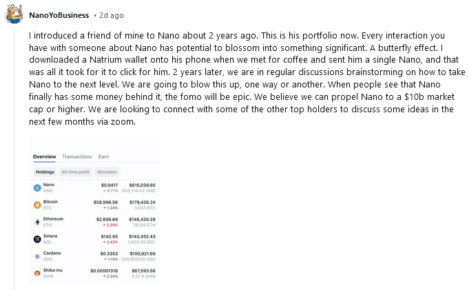 milan_dereede's tweet photo. To big Nano holders who don't check Reddit:

https://t.co/k4cjAZtTnn

If you want to get in touch with the guy but don't use Reddit, reach out to me and I'll connect you. He is a legimately big holder, and wants to start marketing Nano. https://t.co/a2XVkwXce2
