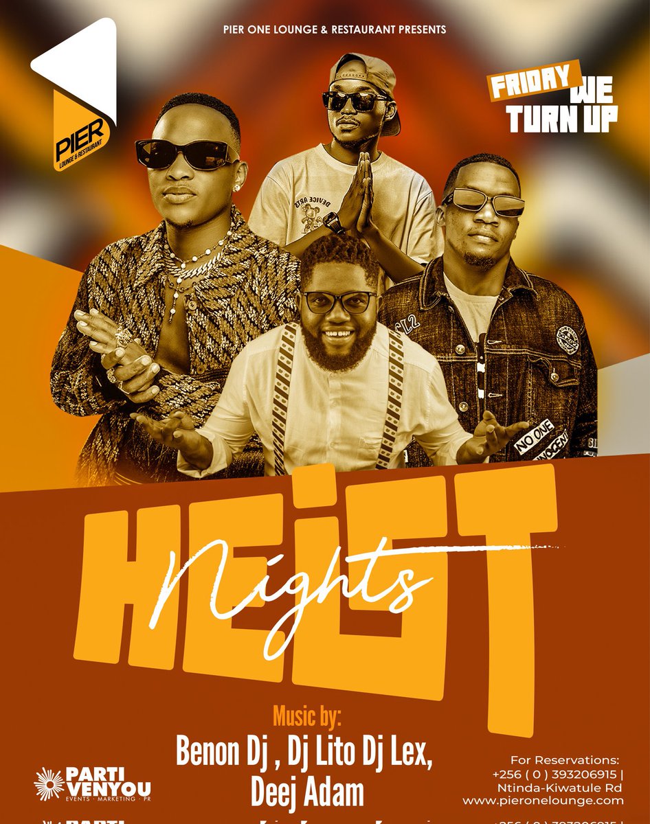 MushroomInc's tweet photo. #TGIFPlot: Start your weekend right at @Pier1_Ntinda’s #HeistNights! Groove all night to the hottest tracks with @Benondeejaywa, @djlitoug, @Lexdjug, and DJ Adam. https://t.co/azh8D0ckj3