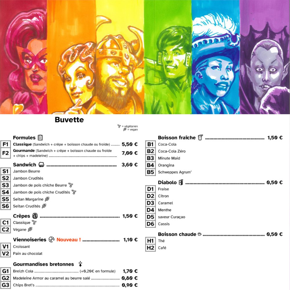 ludiqueer's tweet photo. Comme chaque année, la #QueerventionRôliste #Rennes sera dotée d'une buvette pour vous abreuver et vous restaurer pendant ces longues sessions de #jeu. Options végétariennes et véganes disponibles.
Voici le menu !
Amenez du liquide, nous n'avons pas de TPE. https://t.co/2DvuMXS2qf