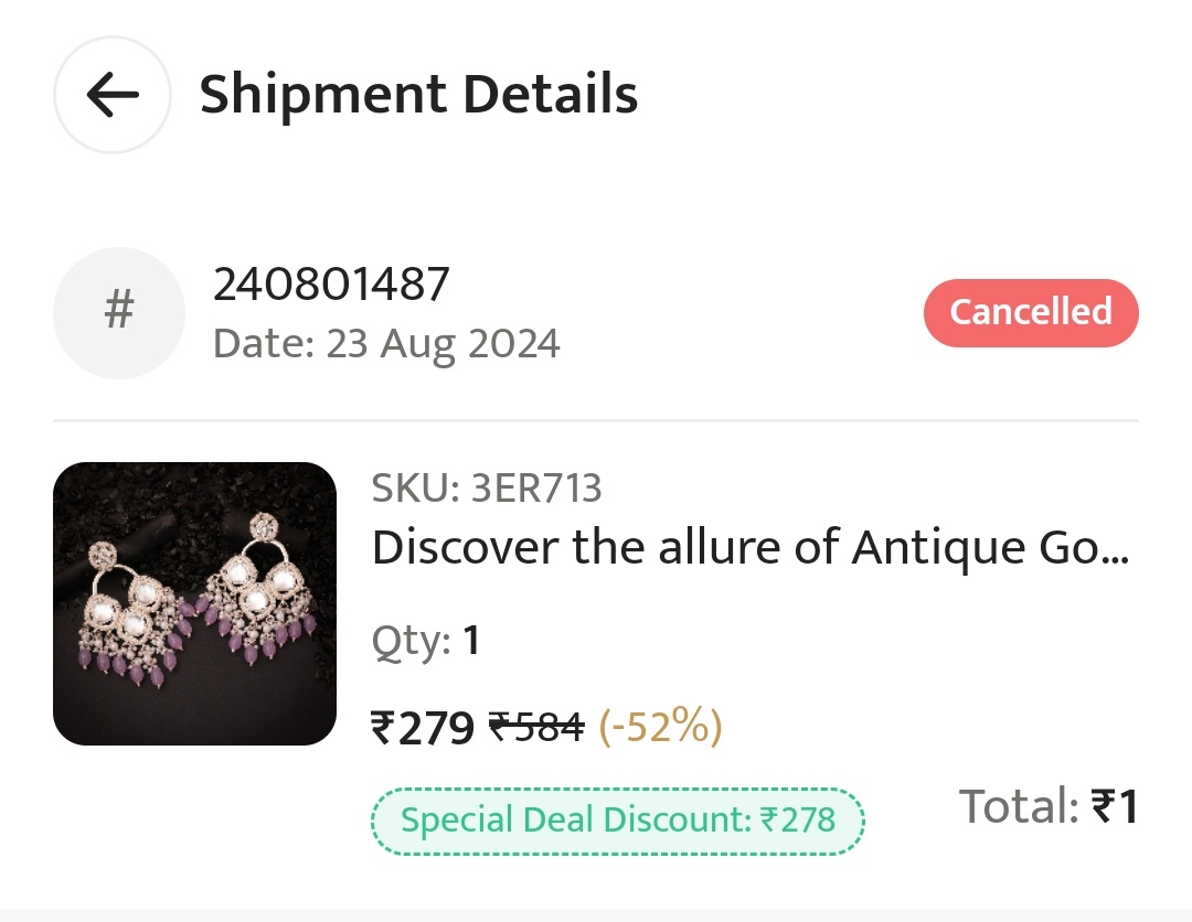 anamshha's tweet photo. Beware of these fraud 1 rs sale trend these days. Today I ordered from jewellery app 'Brado', after successful payment of 1 rs they cancelled the order from their end without any refund.
They must be doing this to 1000s of customers bcoz no one cares for 1 rupee gone https://t.co/URC95jtpvB