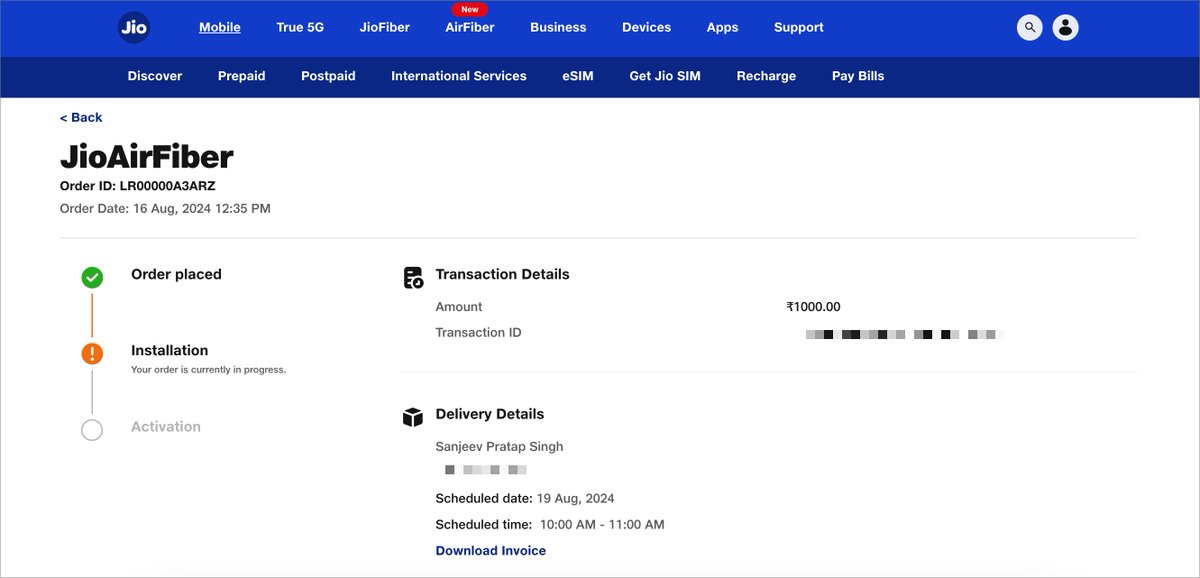 I have registered for Airfiber connection last week, but doesn't get install till now. Even nobody reachout to me for at least the enquiry of the connection. If you guys are not capable of providing services then please refund &amp; do not accept the connection requests.
<a href="/JioCare/">JioCare</a>