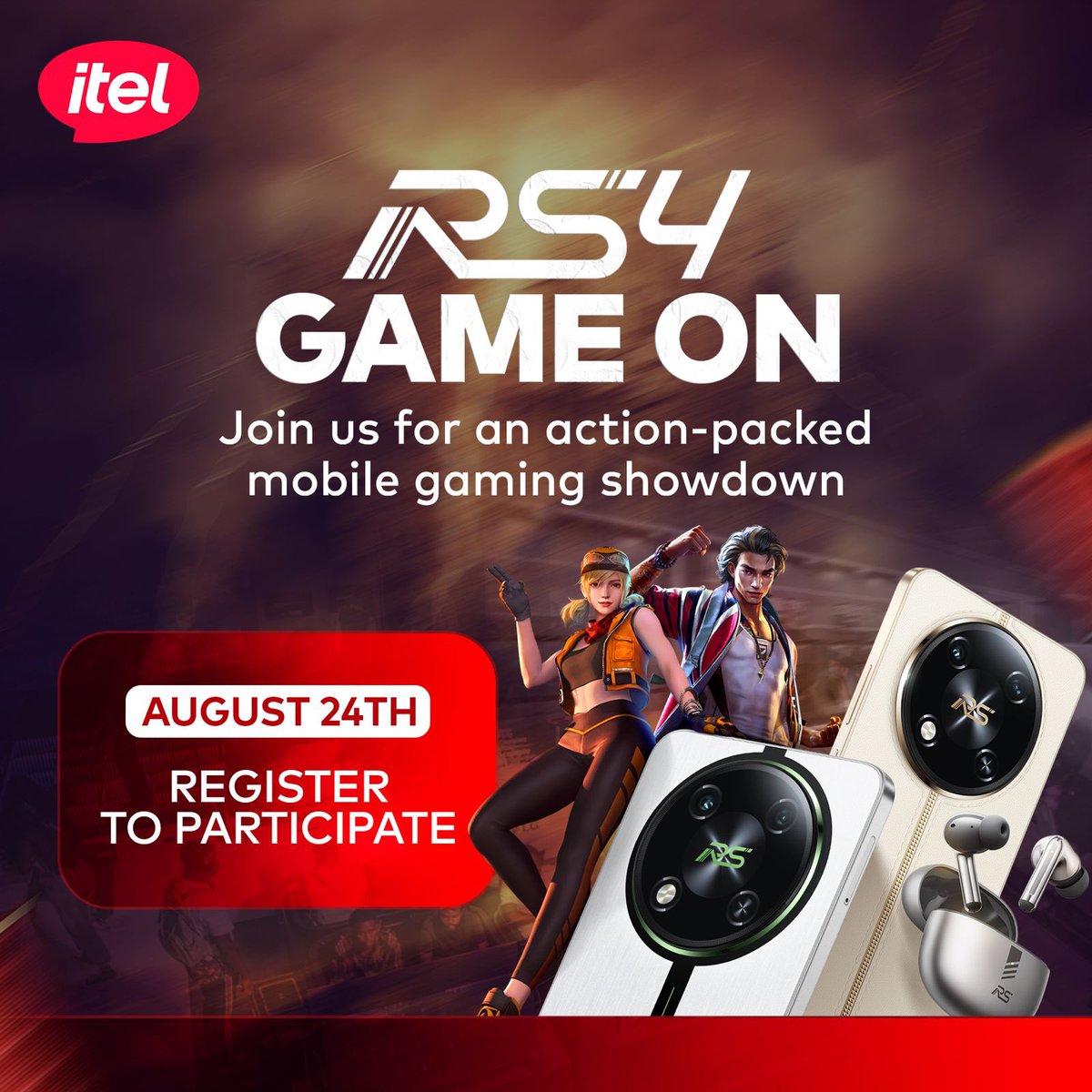 beingnej's tweet photo. How good is your gaming skills ? 

I challenge you to join the RS4 Game On battle and witness high-stakes action on the best mobile games for epic rewards - powered by the itel RS4!

Register here right now to book your spot https://t.co/ur6niS2I7y>🚀

#itelRS4GameOn https://t.co/XrBQxMjt0R