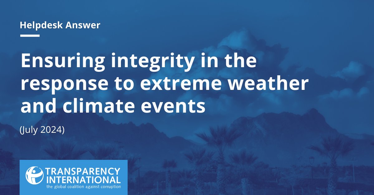 anticorruption's tweet photo. Governments must implement strong anti-corruption measures in climate emergency funding and adaptation projects to ensure integrity.
➡️ Learn from global examples in this #HelpdeskAnswer: https://t.co/KYSuf2vWao https://t.co/92gkZtqJfz