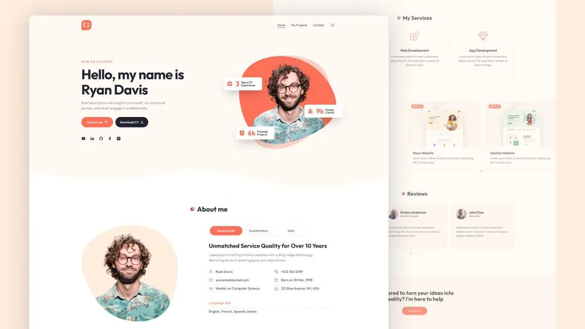 e_opore's tweet image. Building a portfolio website using React.js, Next.js 14, Tailwind CSS, and Shadcn involves several steps. Below is a step-by-step guide with code snippets and examples to help you set up a professional and responsive portfolio site.⬇️