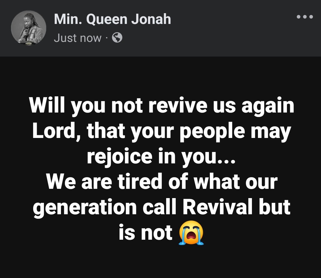 QueenJonah7's tweet photo. Will you not revive us again Lord, That your people may rejoice in you...
We are tired of what our generation call Revival but is not 😭 https://t.co/7gb46EqQMY