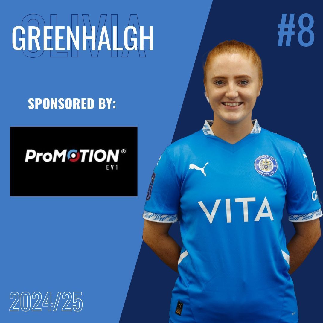 This season Olivia Greenhalgh is sponsored by ProMOTION, thank you for your fantastic support! 🙌

Give them a follow, <a href="/promotion_fit/">ProMOTION EV1</a> 📲

#StockportCounty | <a href="/LivGreenhalgh/">Olivia Greenhalgh</a>