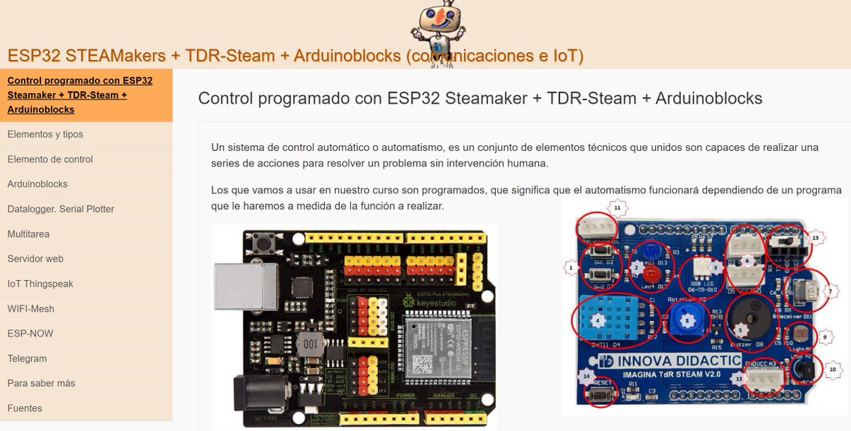 ToniMorenoRey's tweet photo. Con los CONTENIDOS ACTUALIZADOS y de libre acceso sobre #ESP32STEAMakers y #TdR_STEAM compartidos por @pedroruizf 🙏🫂del @clubroboticagra las comunicaciones #IoT son fáciles y potentes
Los bloques #ESP_NOW de @arduinoblocks permiten proyectos incleibles
https://t.co/jydaSLG45t https://t.co/BP2NF7Rd9Y