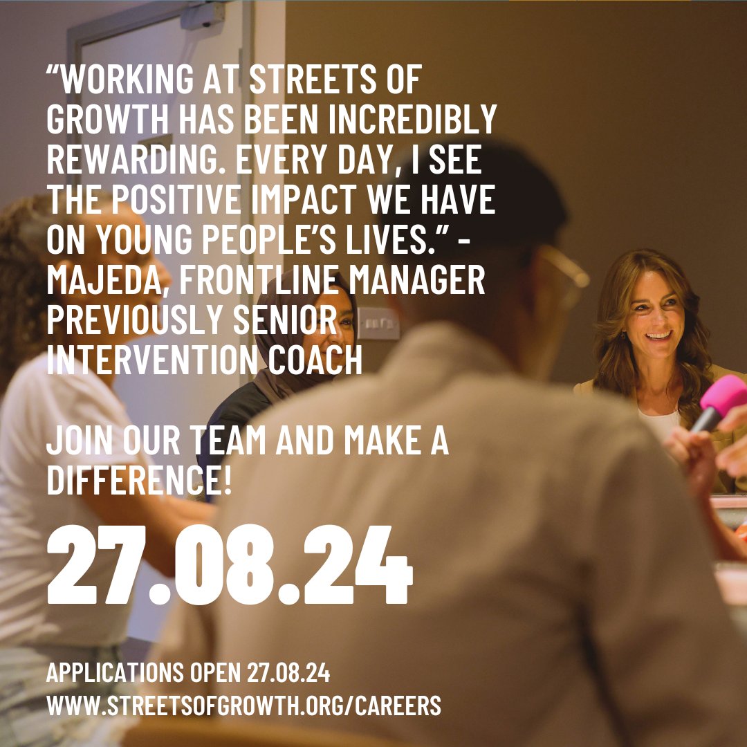“Working at Streets of Growth has been incredibly rewarding. Every day, I see the positive impact we have on young people’s lives.” - Majeda, Frontline Manager previously Senior Intervention Coach. Be part of our team and make a difference. 💪✨ #StaffTestimonials #CareerOpportun